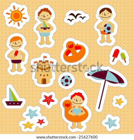 طاب صور واسكرابزات وخطوط .. ارجوا البطلة والمصممين بالرد Stock-vector-stickers-with-elements-of-kids-summer-holidays-with-toys-balls-gulls-sea-star-sand-castle-25627600