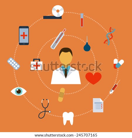 Doctor, health, medical icons flat set vector illustration.
