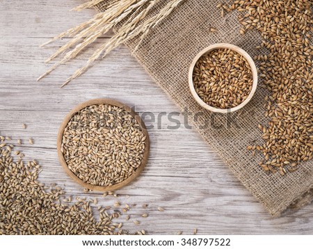 Top view - Beer ingredients, Pale ale and caramel malt on wooden background
