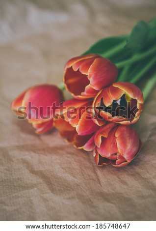 tulip bouquet on craft paper wrapping