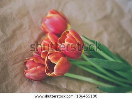 tulip bouquet on craft paper wrapping