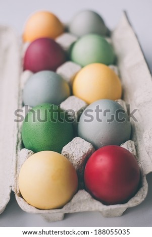 unusual pastel colored easter eggs in a box