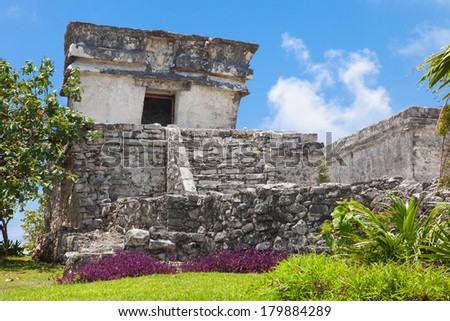 Temple of the Descending God in Tulum, archeological site in the Riviera Maya, Mexico