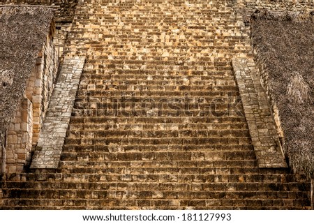 Staircase of The Acropolis. Mayan archeological site of Ek Balam (black jaguar) in Yucatan, Mexico