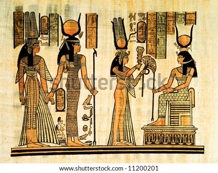 Egyptian papyrus showing Nefertari and Isis. Copy of a painting from Nefertaris tomb in Thebes.