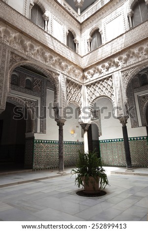 SEVILLA, SPAIN - AUGUST 19, 2011: Courtyard of the dolls in the Royal Alcazar of Seville, Spain. UNESCO World Heritage Site