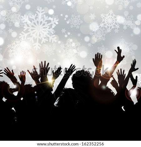 Silhouette of a party crowd on a christmas background