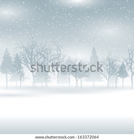 Christmas background with a snowy winter landscape