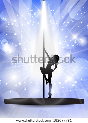 Silhouette of a sexy pole dancer on a podium
