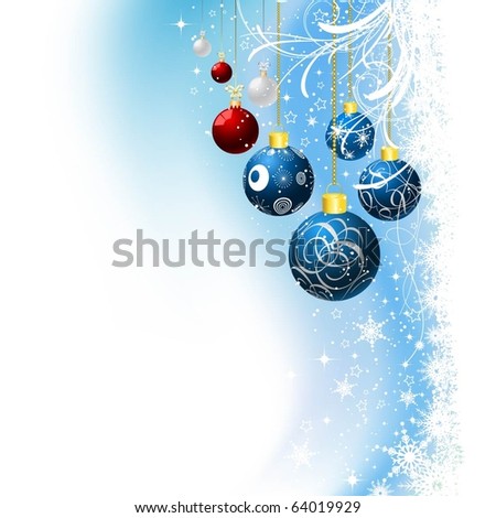 Christmas baubles on a snowflake background