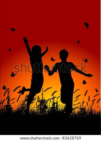 Zoek een avatar-topic Stock-vector-silhouettes-of-children-playing-in-grass-with-butterflies-83628769