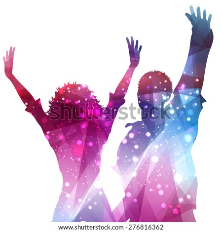 Silhouettes of party people on an abstract background