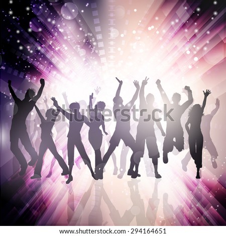 Silhouettes of peple dancing on an abstract background