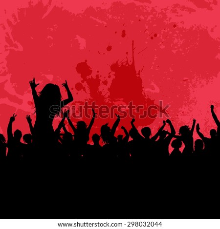 Silhouette of a party crowd on an auto-traced grunge background