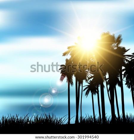 Silhouette of a palm tree landscape