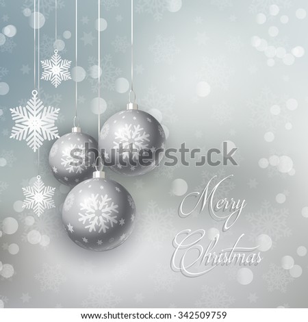 Decorative Christmas background with hanging baubles and snowflakes