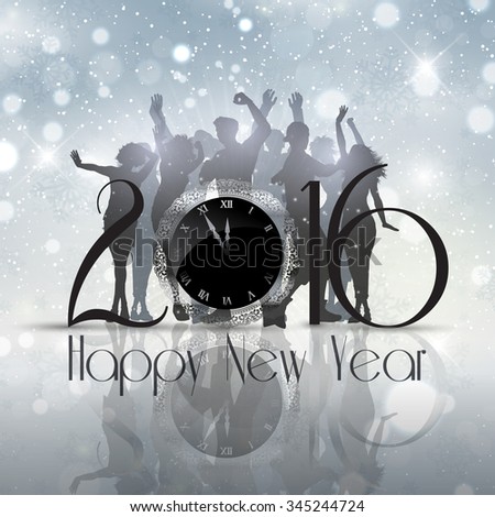 Silhouettes of people dancing on a New Year background