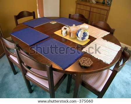 Dining Room on Dining Room With Dark Wood Table  Six Chairs With A Blue Carpeted