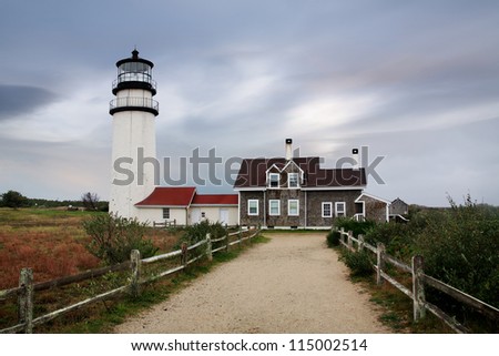 The Cape Cod Highland Lighthouse On A Very Windy And Cold Autumn Morning, Part Of The Cape Cod National Seashore, Massachusetts, USA