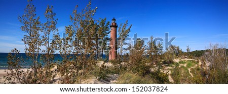 A Panoramic View Of The Little Sable Point Lighthouse On Lake Michigan, Lower Peninsula, Michigan, USA