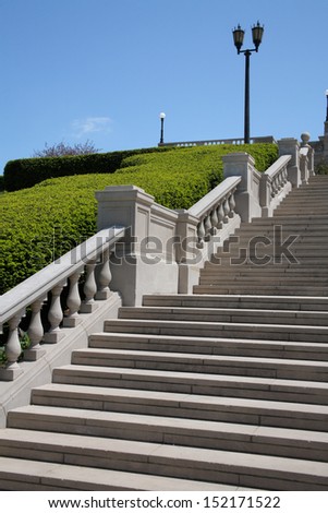 Concrete Stairway And Lamppost In A Beautiful Outdoor Setting, Ault Park, Cincinnati, Ohio, USA