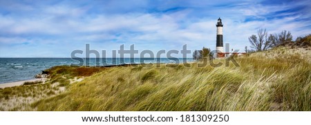 Beach Grass At Big Sable Point Lighthouse Along Lake Michigan, Ludington State Park, Lower Peninsula, Michigan, USA