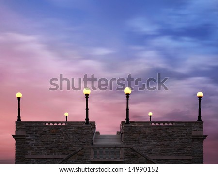 Rooftop Lights Under Twilight Skies, Classical Architecture