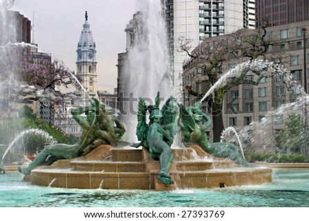 Swann Memorial Fountain With City Hall In The Background, Logan Square, Philadelphia, Pennsylvania
