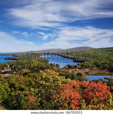 Lake Fanny Hooe And Copper Harbor Seen From The Brockway Mountain Overlook, Michigan, Upper Peninsula, Lake Superior, USA