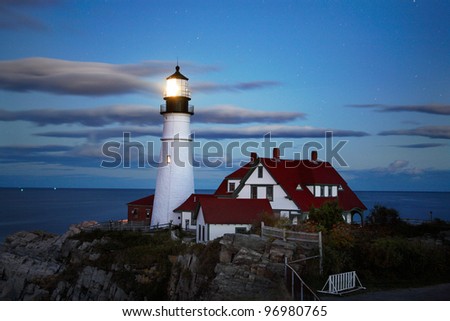 The Benevolent Sentinel, The Portland Head Light At Night, Portland Maine