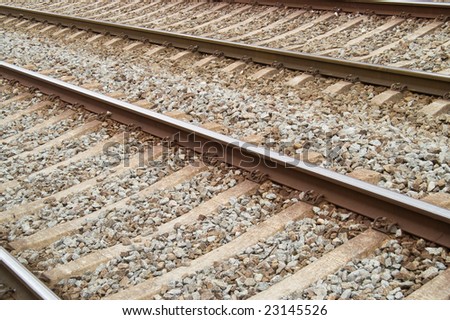 Close up detail of two rail tracks that appear to converge