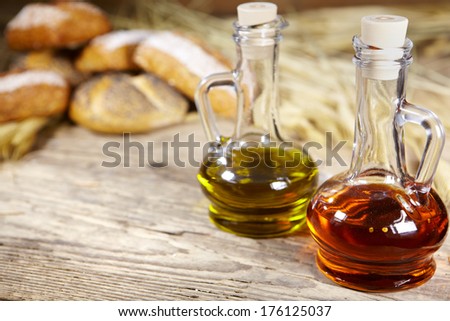 bread and oil on the wooden
