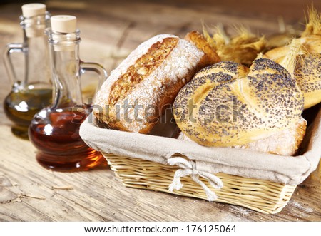 bread and oil on the wooden