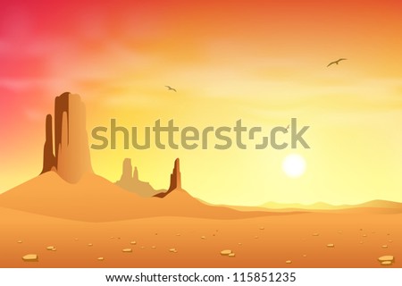 A Desert Landscape with Mountains and Sunset, Sunrise