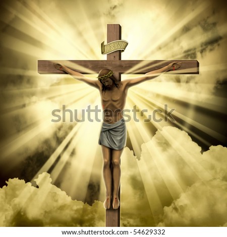 pictures of jesus on the cross. stock photo : Jesus Christ on the Cross with Clouds