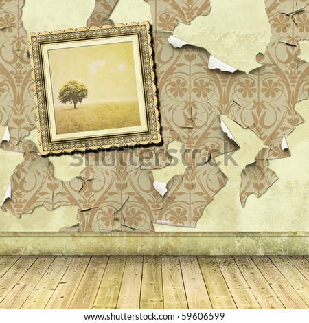 Wallpaper Picture Frame on Stock Photo   A Grunge Wall With Picture Frame And Peeling Wallpaper