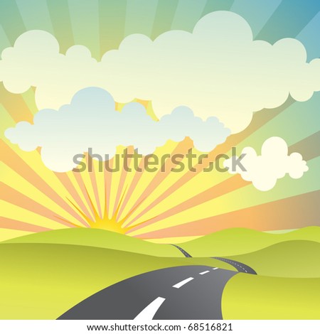 A Country Landscape with Road and Sunset