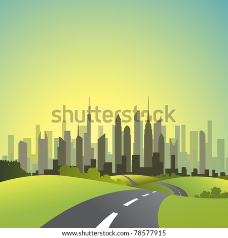 A Country Landscape with Road and Cityscape A Country Landscape with Road and Cityscape