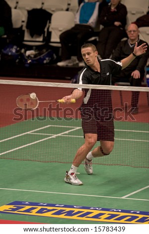 Top badminton player Przemislaw Wacha of Poland at the European Team Badminton Championships, 2008, Almere