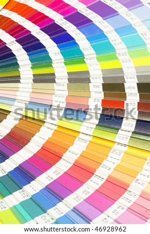 Colorful color guide chart with lots of different color swatches used by the printing press.