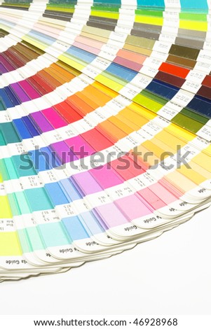 Colorful color guide chart with lots of different color swatches used by the printing press.