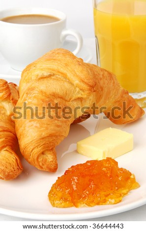Croissants with butter and jam