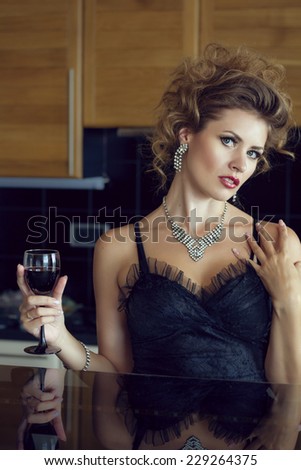 Portrait of perfect woman with wine