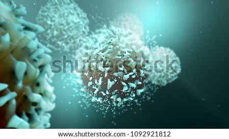 3d illustration T-Cells Cancer Cells