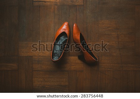 Pair of red low heel women shoes, Classic Vintage Look