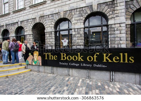 DUBLIN, IRELAND - APRIL 18, 2011: The Book of Kells Exhibition is a must-see on the itinerary of all visitors to Dublin. - Trinity College Library, Dublin, Ireland.
