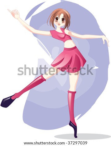 stock vector : Cute Anime Girl Ballet Dancing in pink dress