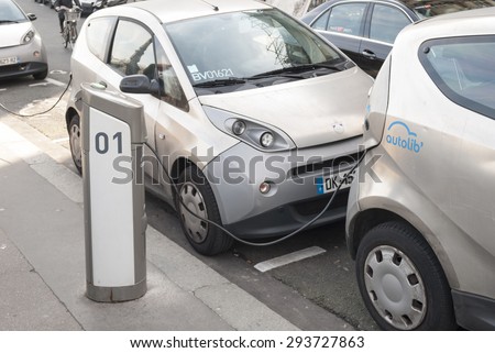 PARIS, FRANCE - FEBRUARY 16: Autolib, electric car sharing service in Paris, France on february 16, 2015.
