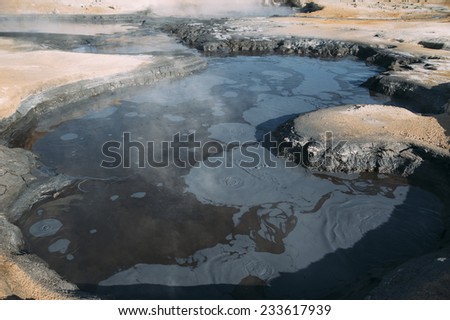 boiling hot mud puddle in Icelandic area of increased volcanic activity