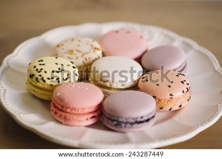 Sweet fresh macro macarons from pastry shop
